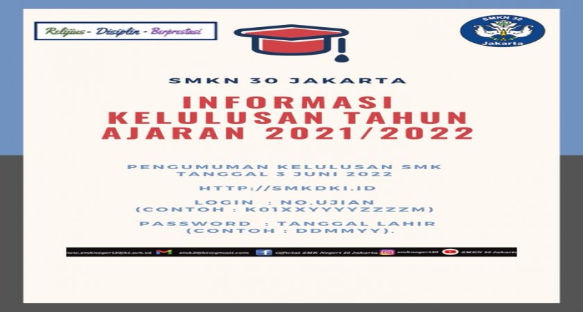 Informasi Kelulusan SMK NEGERI 30 Jakarta Tahun Ajaran 2021/2022